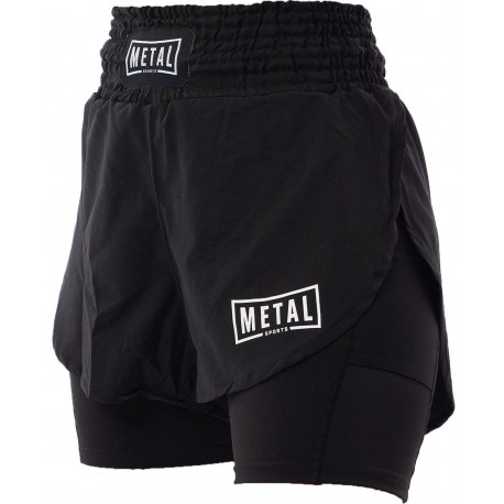 Fightshort 2 En 1 Metal Boxe - Noir