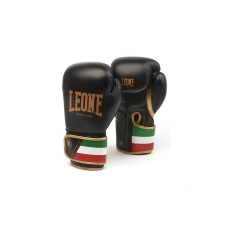 Gants De Boxe LEONE 1947 Lion GN110F - Cuir De Vachette - Rembourrage Multicouche - Lignes Fluo - Pour Entraînement Et Combat